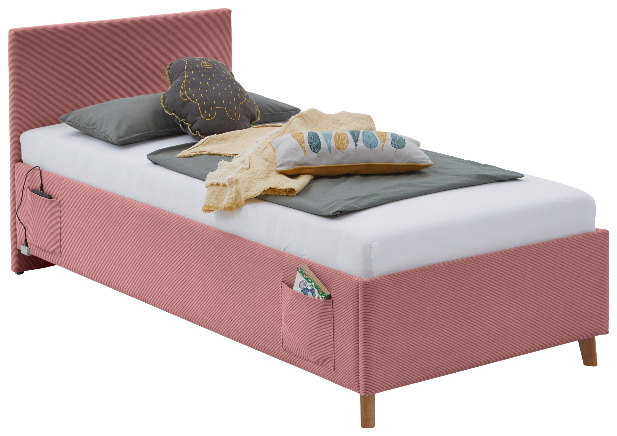 POLSTERBETT Lattenrost, Bettkasten 90/200 cm  in Rosa  - Eichefarben/Rosa, KONVENTIONELL, Holz/Textil (90/200cm) - Stylife