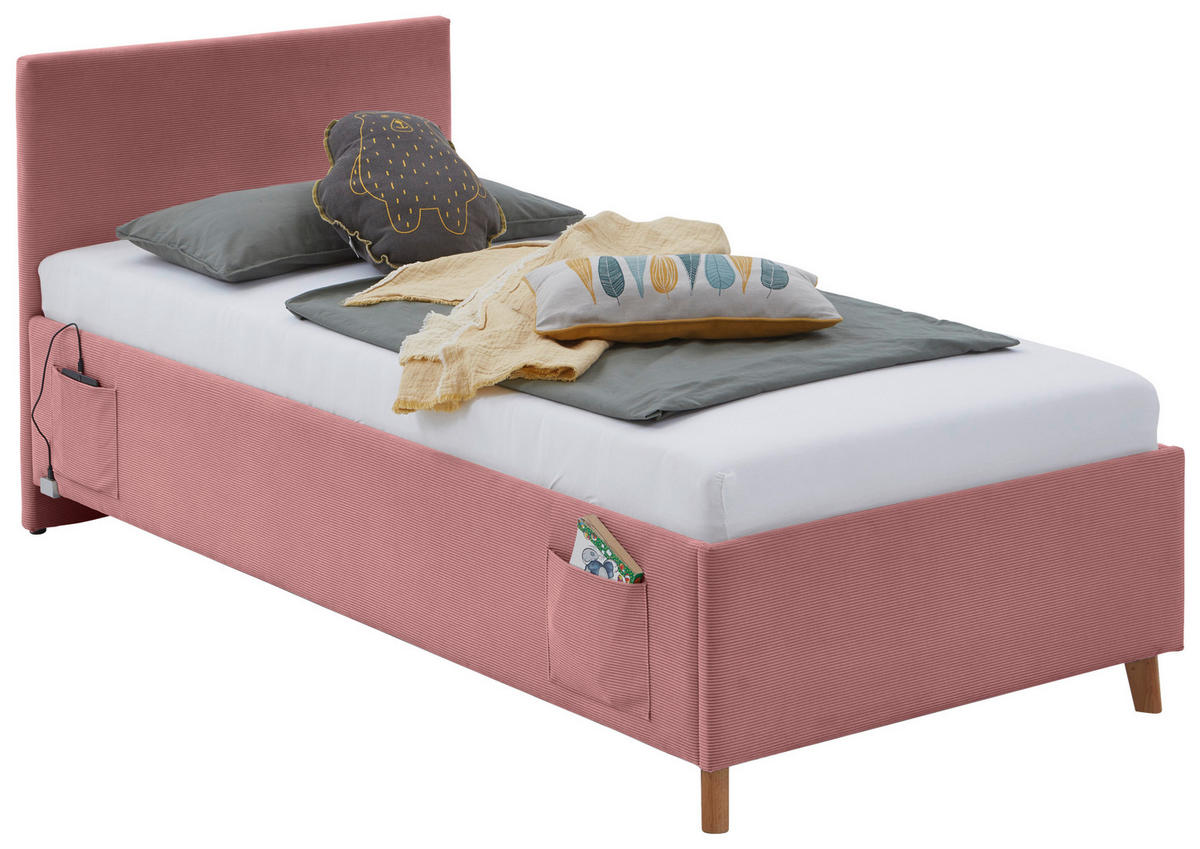 POLSTERBETT 90/200 cm  in Rosa  - Eichefarben/Rosa, Konventionell, Holz/Textil (90/200cm) - Stylife