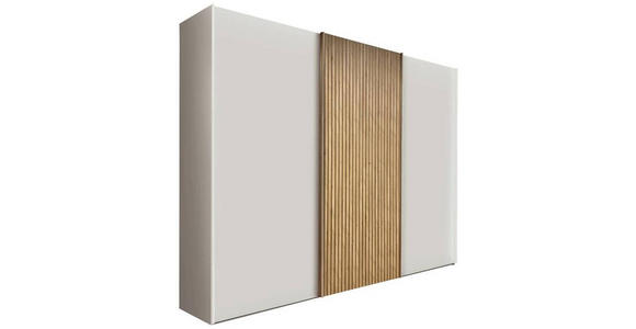 SCHWEBETÜRENSCHRANK 300/236/67 cm 3-türig Weiß, Eiche Bianco - Chromfarben/Eiche Bianco, Design, Holz/Holzwerkstoff (300/236/67cm) - Novel
