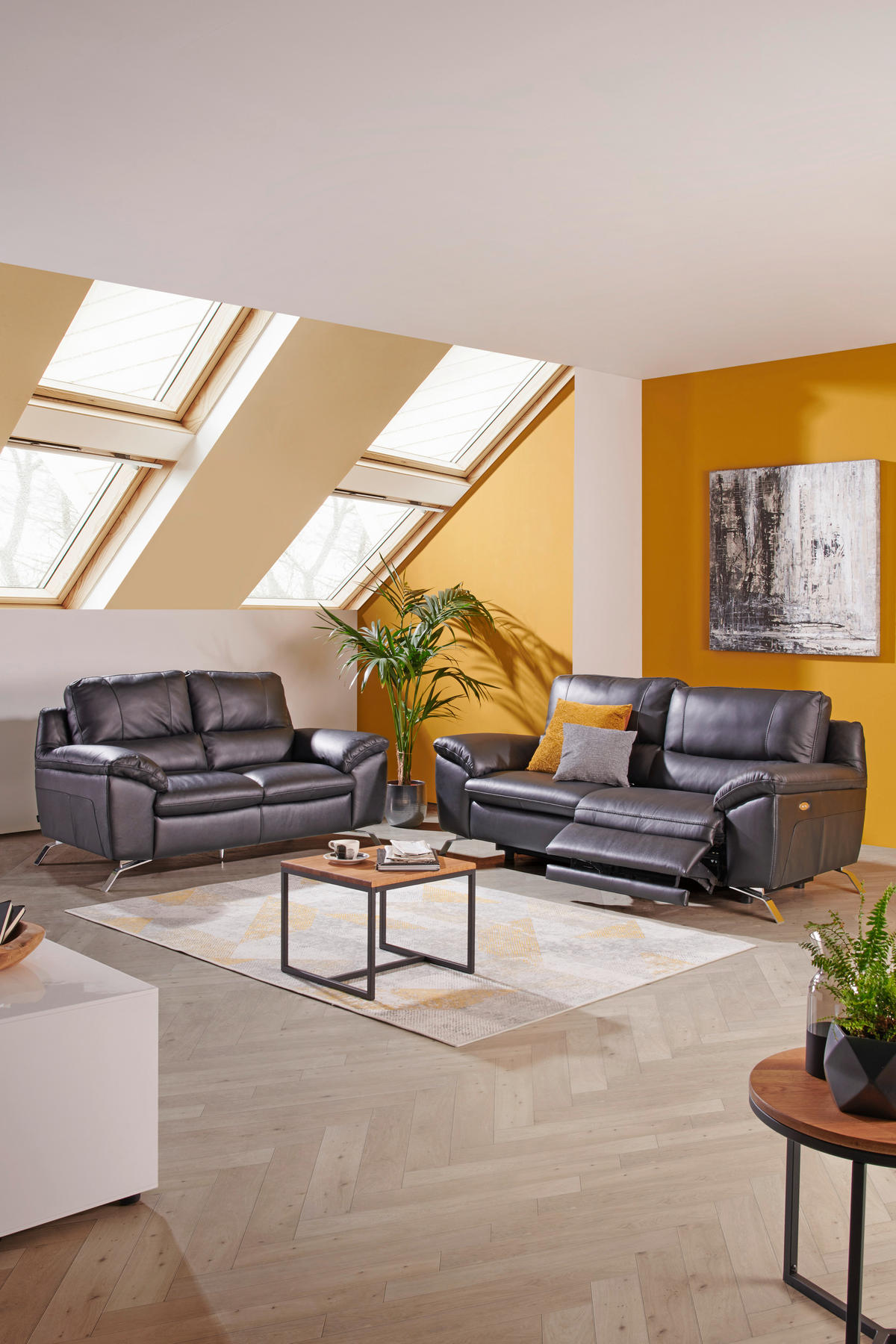 2-SITZER-SOFA Kombination Echtleder/Lederlook Schwarz  - Silberfarben/Schwarz, Design, Leder/Metall (174/97/95cm) - Livetastic