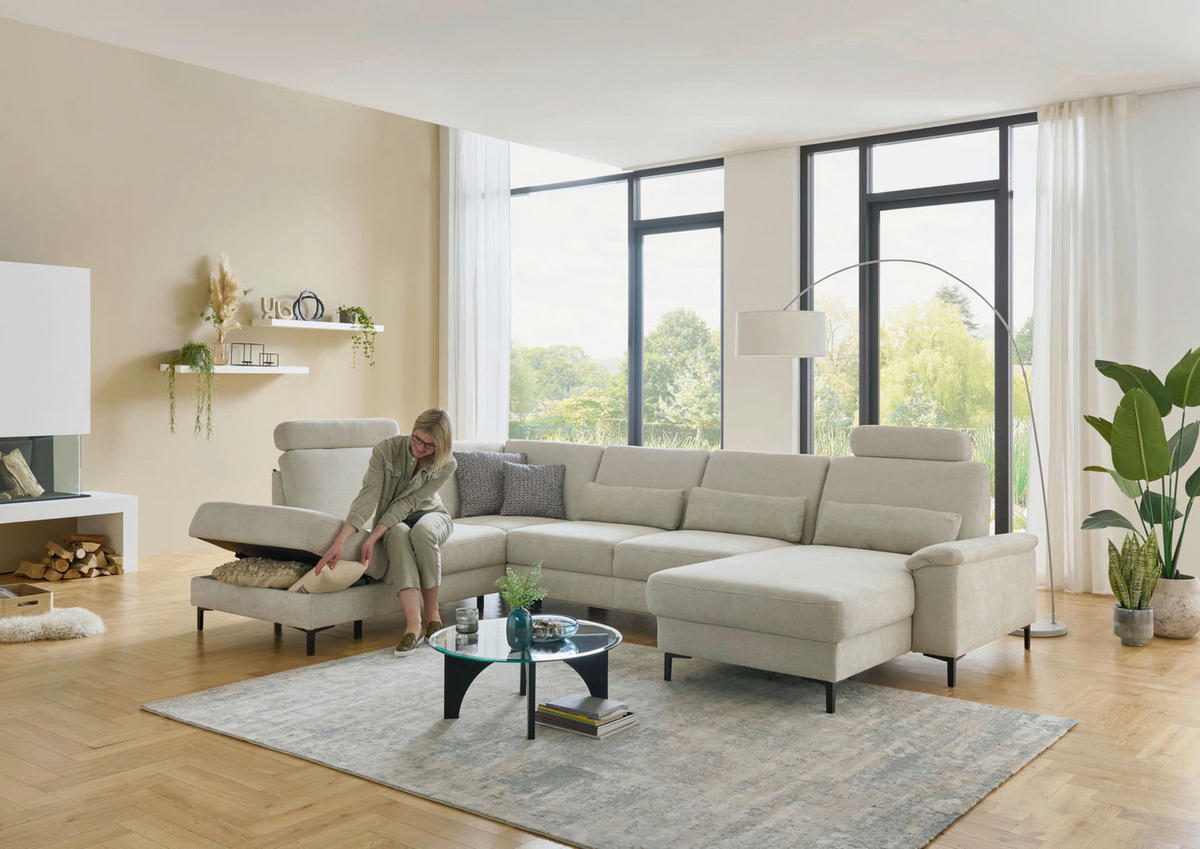 WOHNLANDSCHAFT Dieter Knoll Greige Chenille  - Greige/Schwarz, Design, Textil/Metall (235/349/175cm) - Dieter Knoll