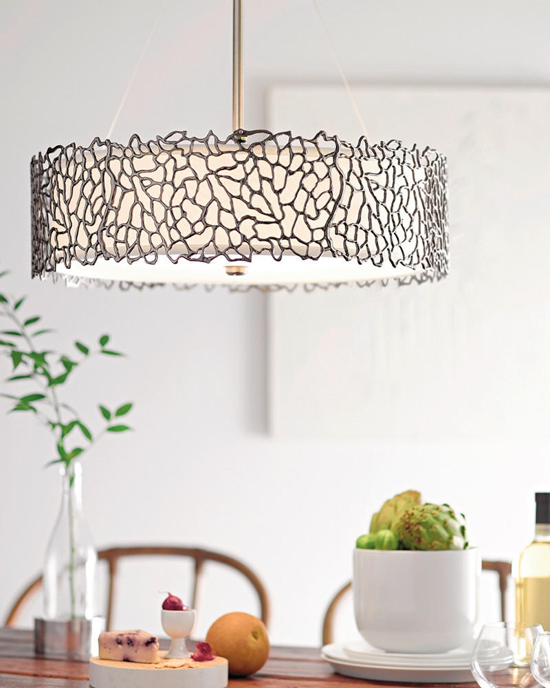 HÄNGELEUCHTE Silver-Coral 46.4/28.6 cm   - Silberfarben, Design, Glas/Textil (46.4/28.6cm) - Elstead Lighting
