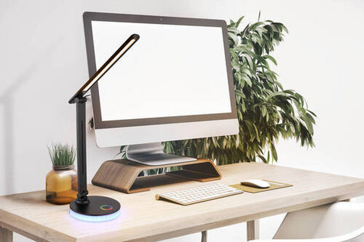 LED-SCHREIBTISCHLEUCHTE - Opal/Schwarz, Design, Kunststoff (28/15/50cm) - Globo