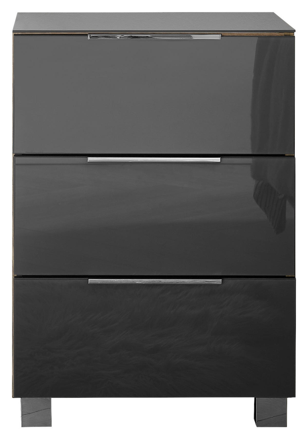 NACHTTISCH 45,1/63,5/40,2 cm  in Graphitfarben, Eichefarben  - Chromfarben/Eichefarben, Konventionell, Glas/Holzwerkstoff (45,1/63,5/40,2cm) - Xora
