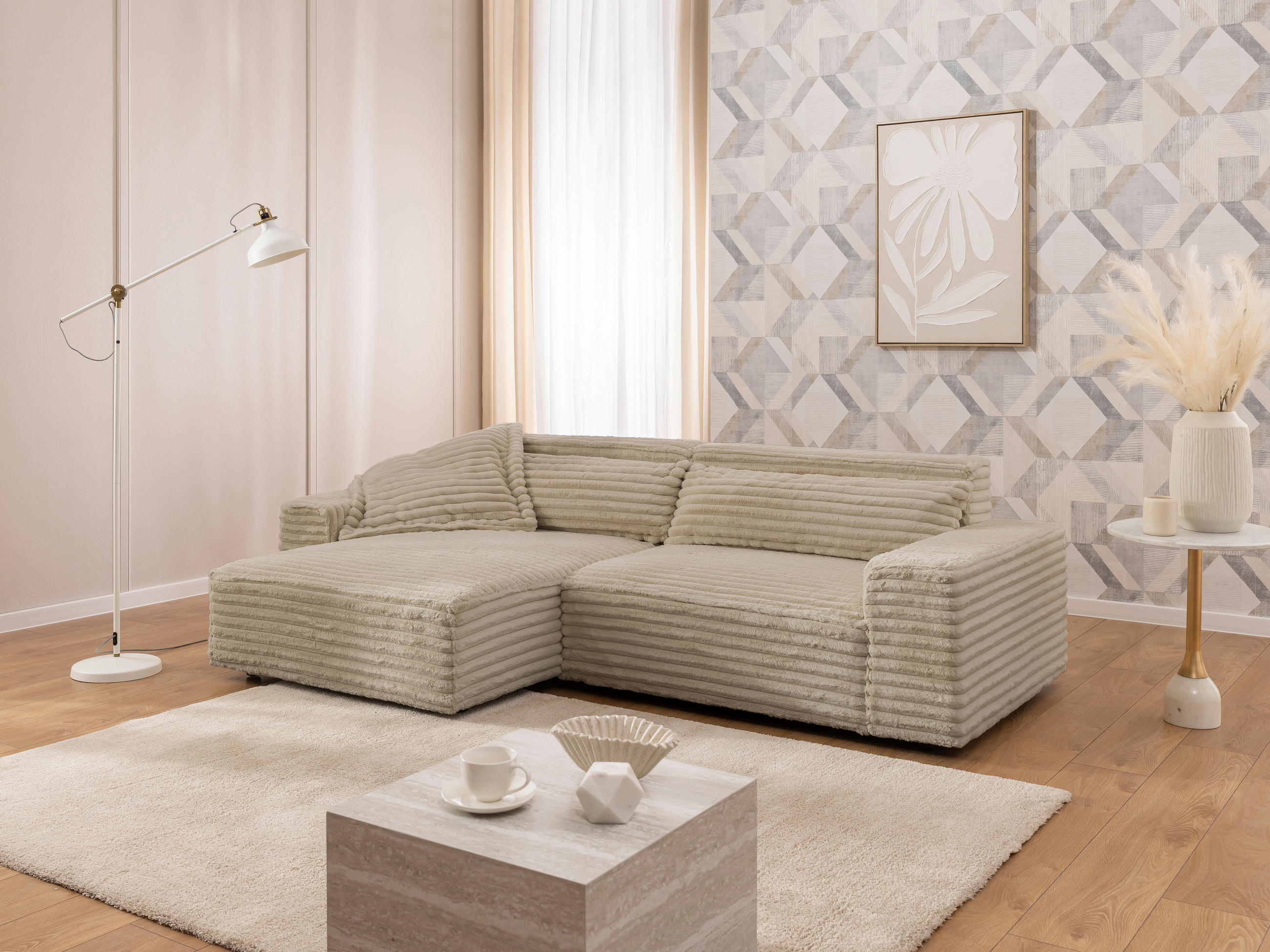 ECKSOFA Curduroy in Cord Hellbraun Rückenkissen  251/142 cm  - Hellbraun/Schwarz, Design, Kunststoff/Textil (251/142cm) - P & B