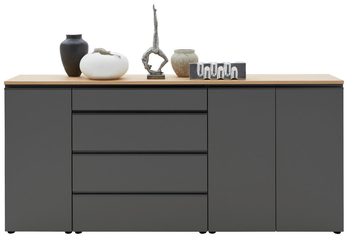 SIDEBOARD 225/102/41 cm  in Grau  - Eichefarben/Anthrazit, Design, Holzwerkstoff/Metall (225/102/41cm) - Dieter Knoll