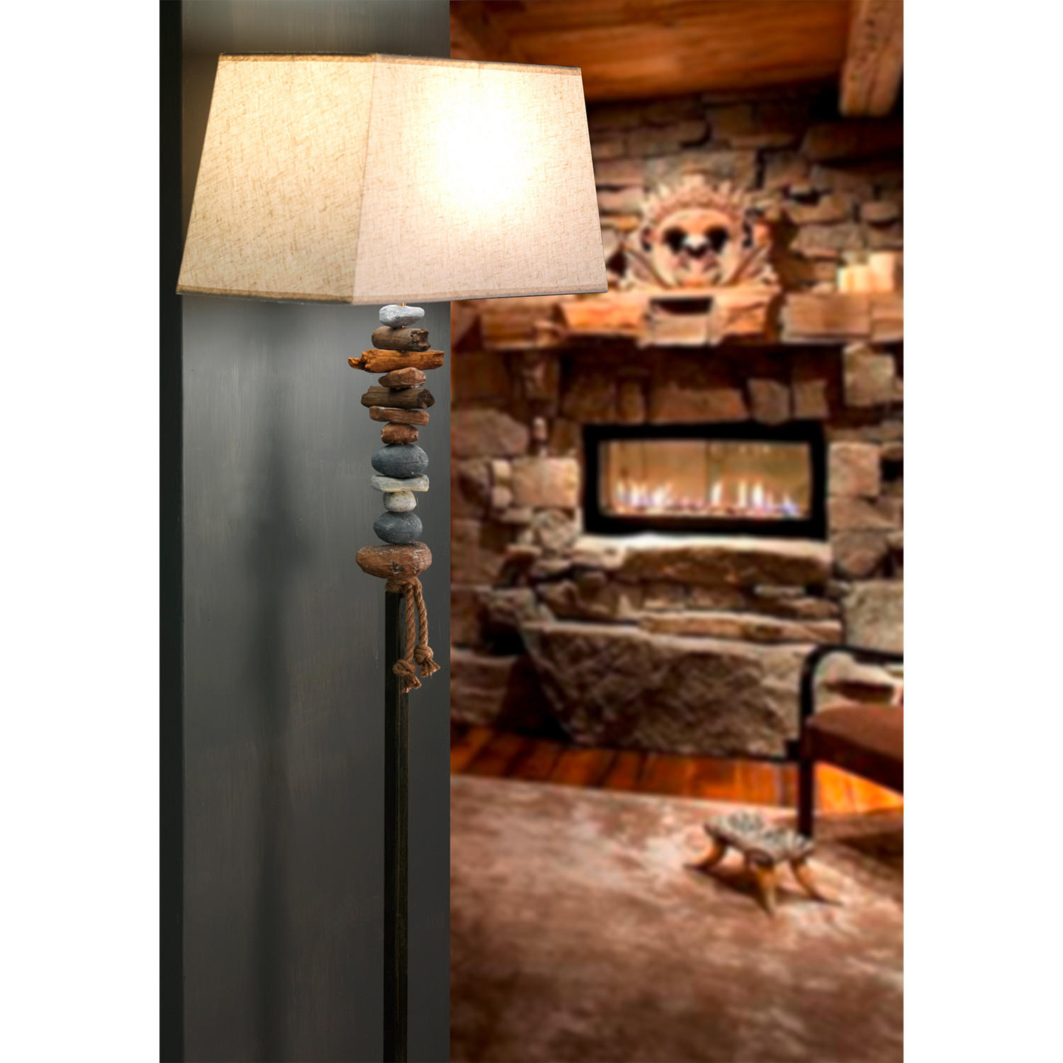 STEHLEUCHTE 45/25/170 cm    - Schwarz/Weiß, Natur, Textil/Stein (45/25/170cm)