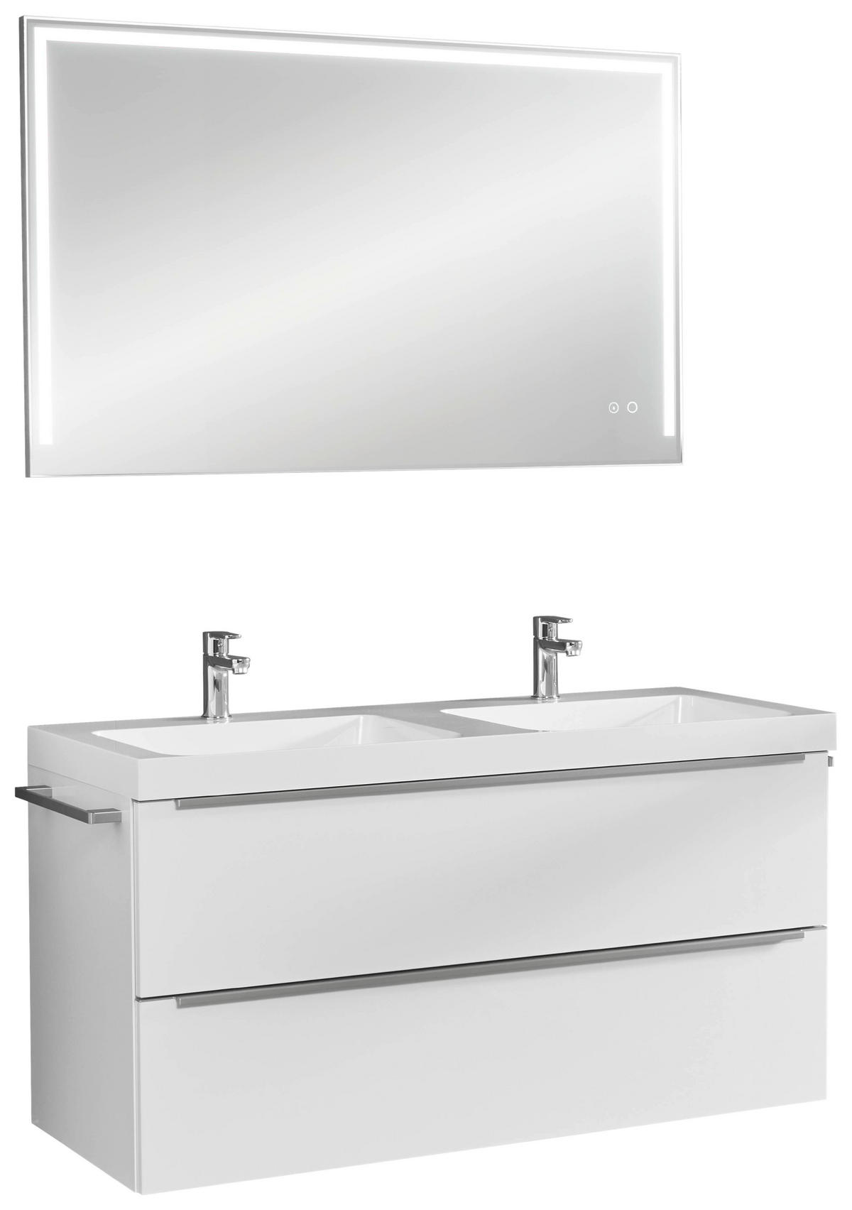 BADEZIMMER 3-teilig  in 81 cm  - Edelstahlfarben/Weiß Hochglanz, MODERN, Holzwerkstoff/Stein (81cm) - Nobilia