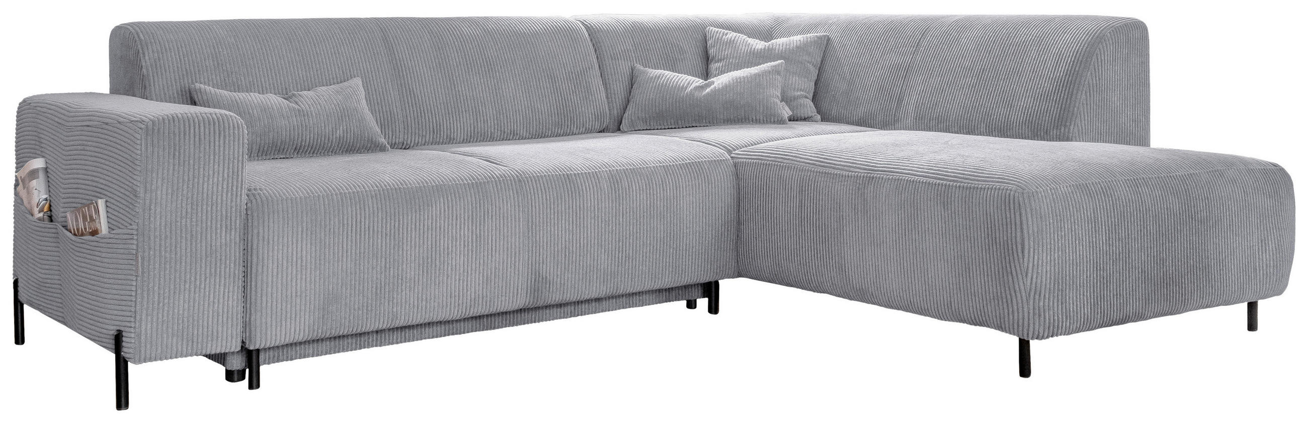 ECKSOFA in Cord Hellgrau  - Hellgrau/Schwarz, Textil/Metall (250/192cm) - MID.YOU