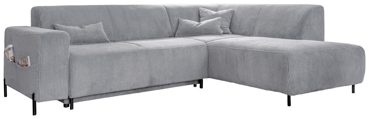 ECKSOFA Hellgrau Cord  - Hellgrau/Schwarz, Textil/Metall (250/192cm) - MID.YOU