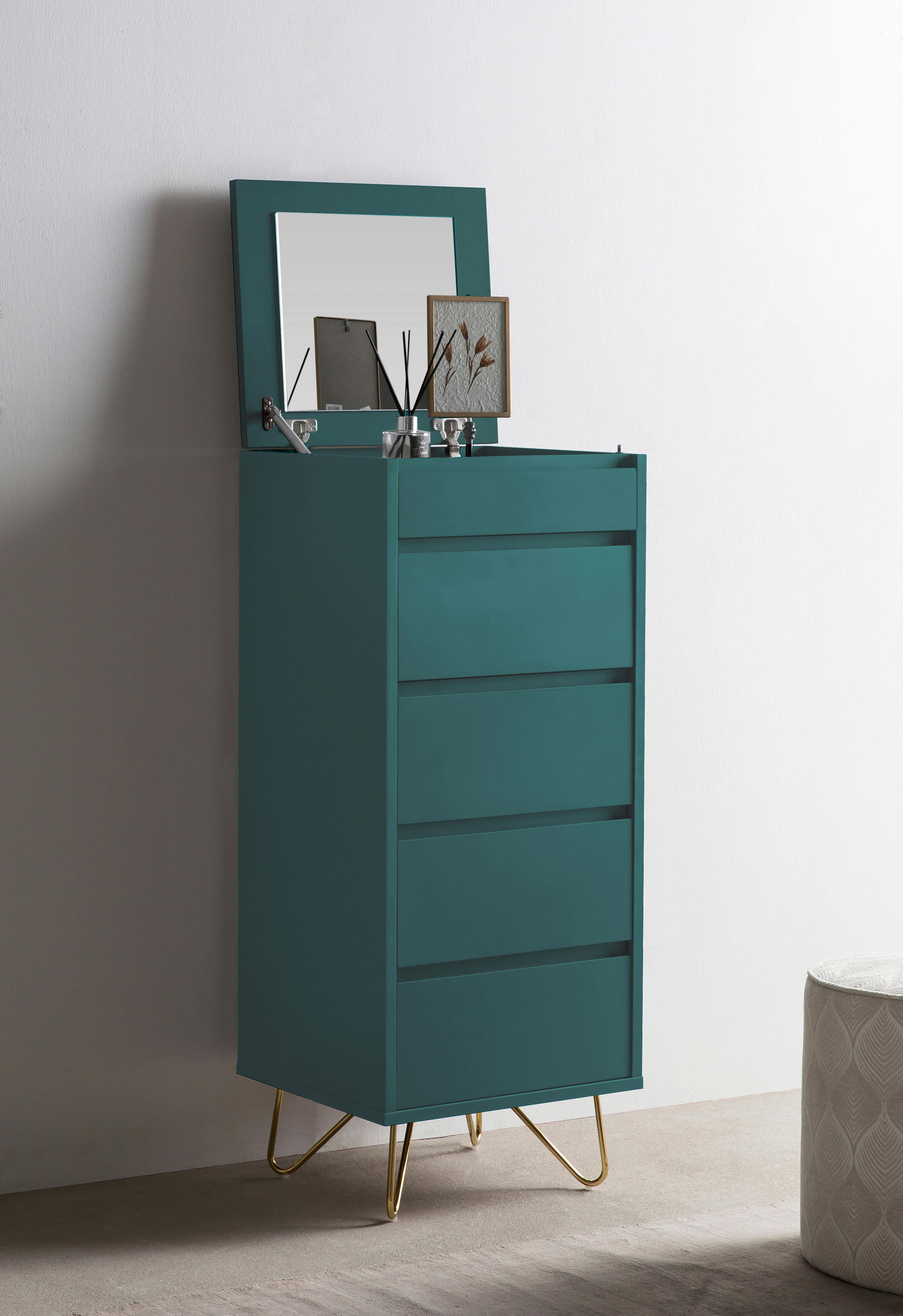 KOMMODE  in 45/110/40 cm  - Blau/Messingfarben, Design, Glas/Holzwerkstoff (45/110/40cm) - Livetastic
