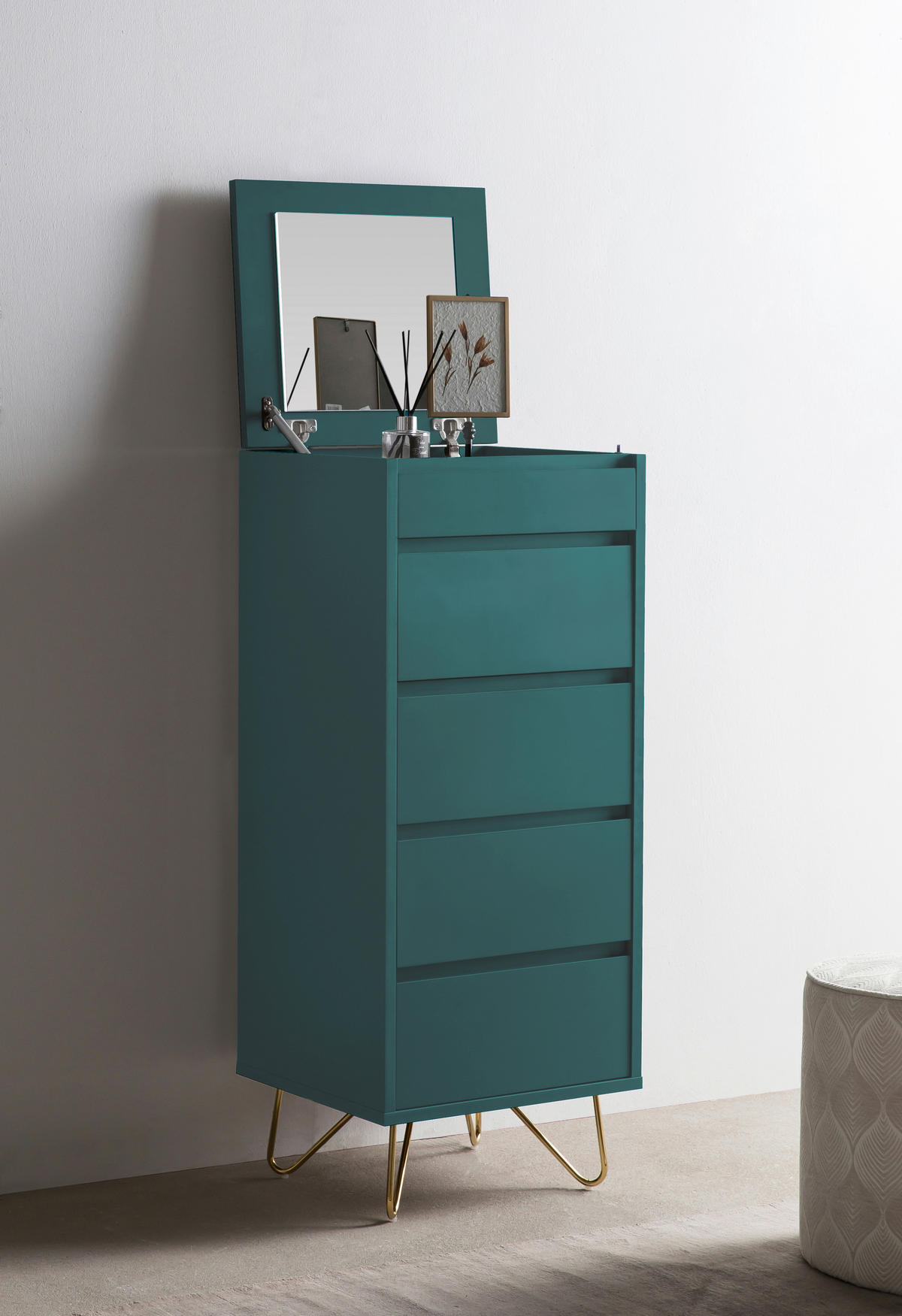 KOMMODE  in 45/110/40 cm  - Blau/Messingfarben, Design, Glas/Holzwerkstoff (45/110/40cm) - Livetastic