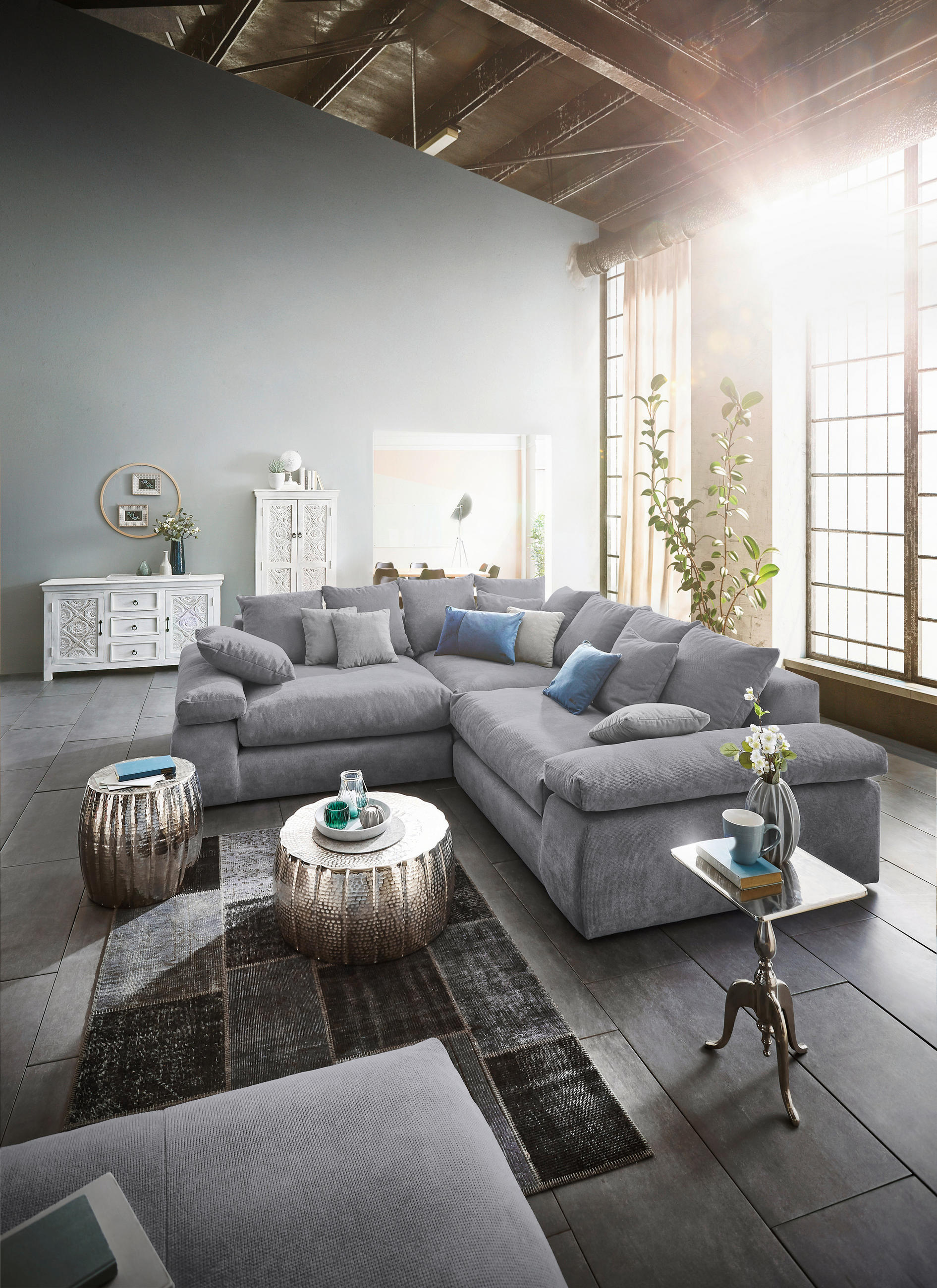 HOCKER in Textil Dunkelgrau  - Dunkelgrau/Schwarz, Design, Kunststoff/Textil (110/50/110cm) - Carryhome