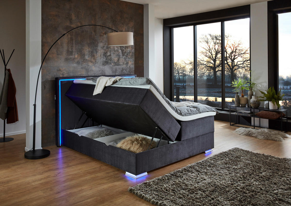 BOXSPRINGBETT 180/200 cm  in Anthrazit  - Chromfarben/Anthrazit, Design, Kunststoff/Textil (180/200cm) - Boxxx