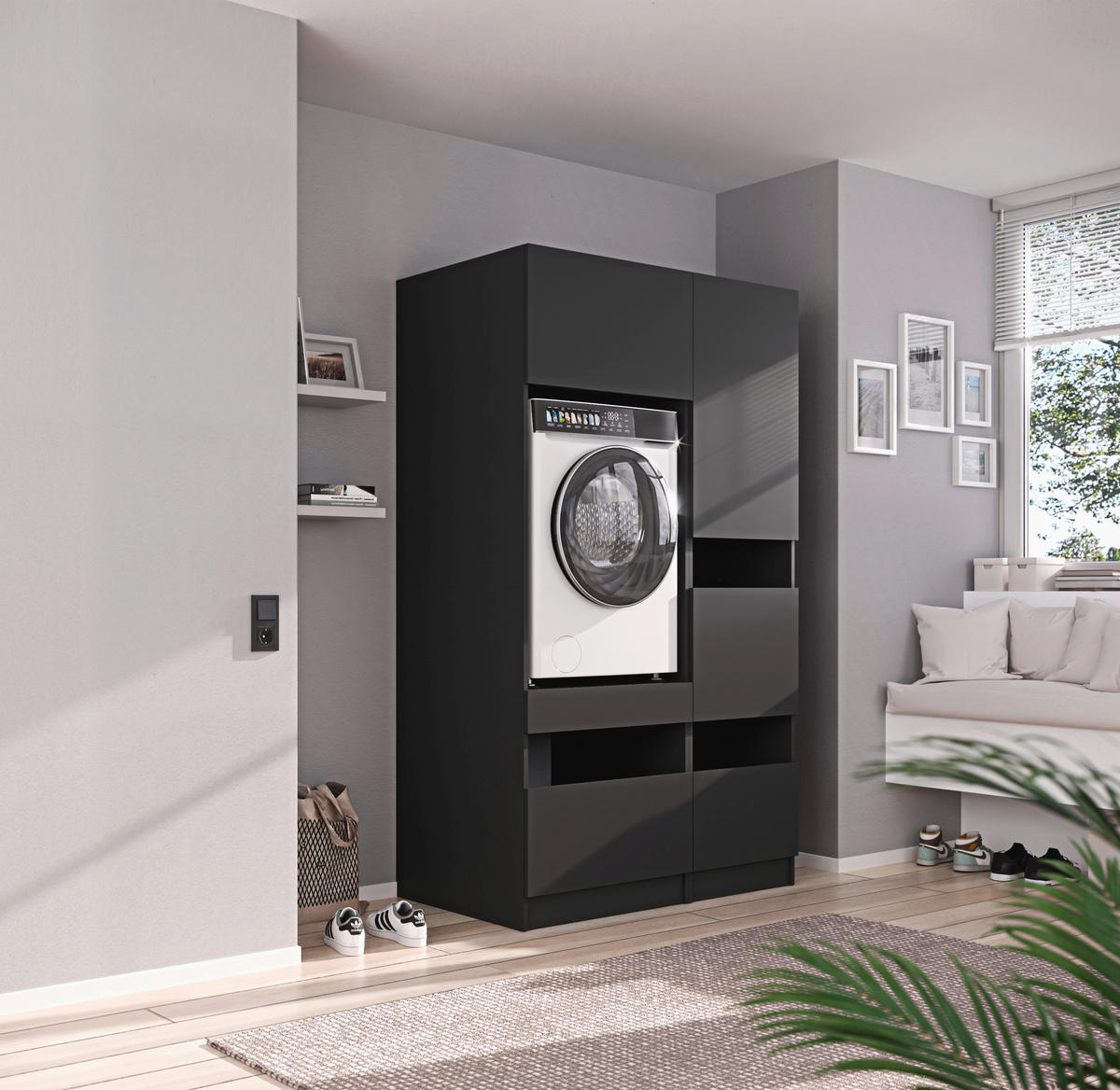 MEHRZWECKSCHRANK 50/200/68 cm  in Anthrazit  - Anthrazit/Schwarz, Design, Holzwerkstoff/Metall (50/200/68cm) - Milino