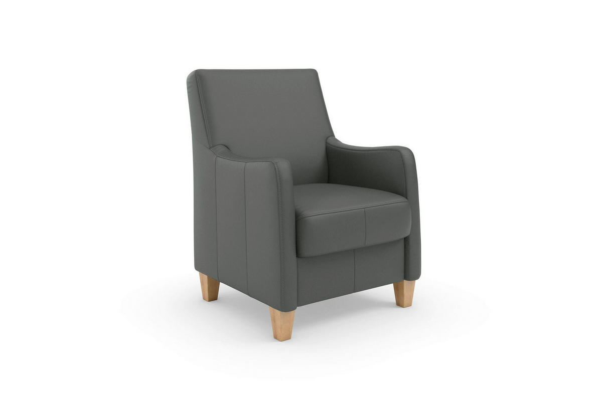 KŘESLO, kůže, antracitová - barvy dubu/antracitová, Basics, dřevo/kůže (70/93/75cm) - Sit & More