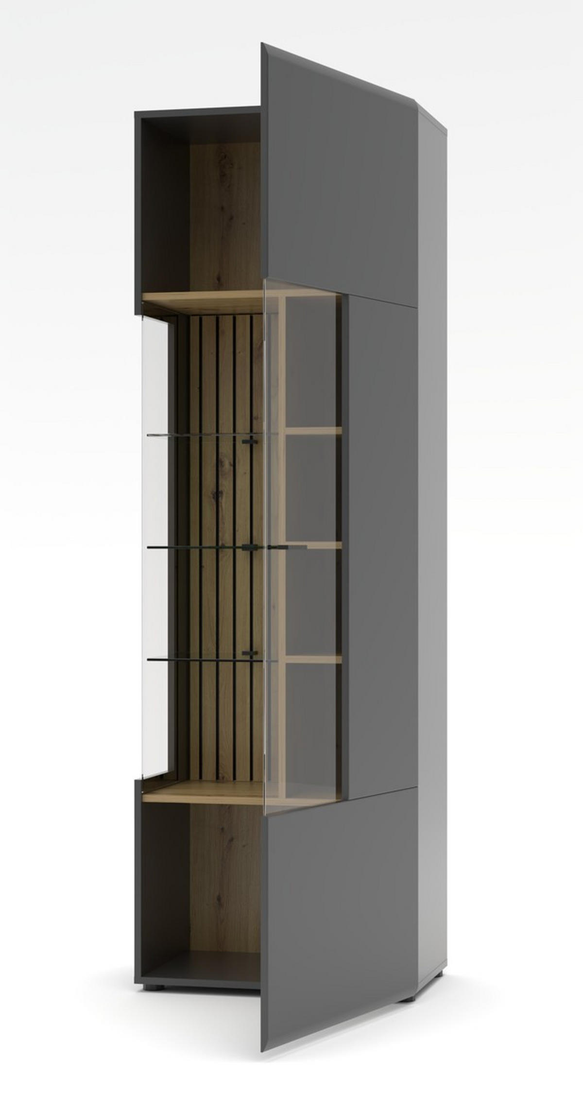VITRINE  in Graphitfarben, Eiche Artisan - Schwarz/Graphitfarben, Design, Glas/Holzwerkstoff (65/201/40cm) - MID.YOU