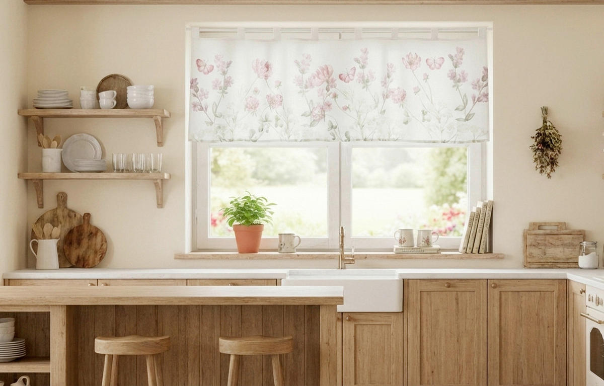 KURZGARDINE   140/49 cm   - Pink/Weiß, Basics, Textil (140/49cm)