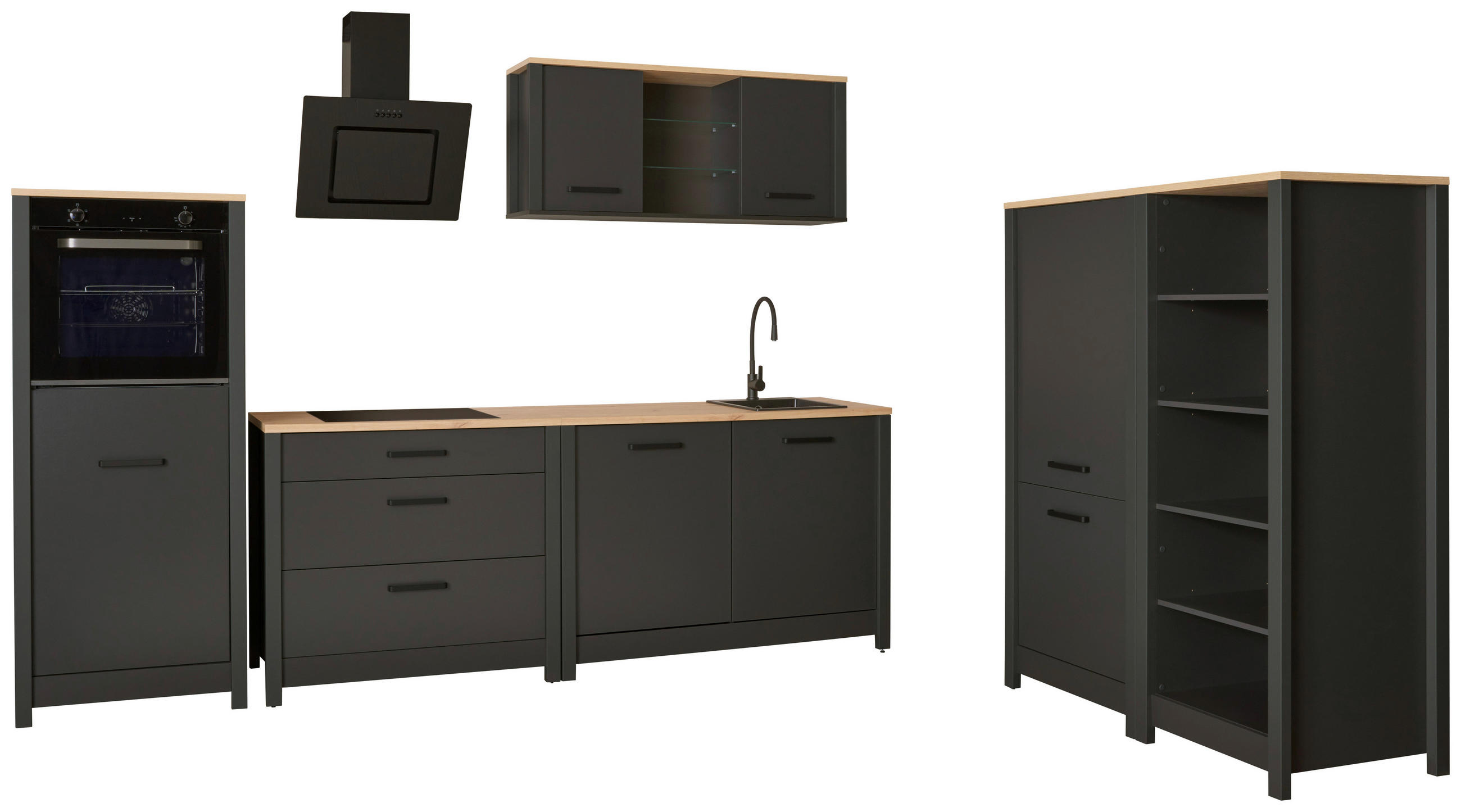 KÜCHENLEERBLOCK   in Anthrazit, Eiche Artisan  - Anthrazit/Schwarz, MODERN, Glas/Holzwerkstoff (430/167/60cm) - home24
