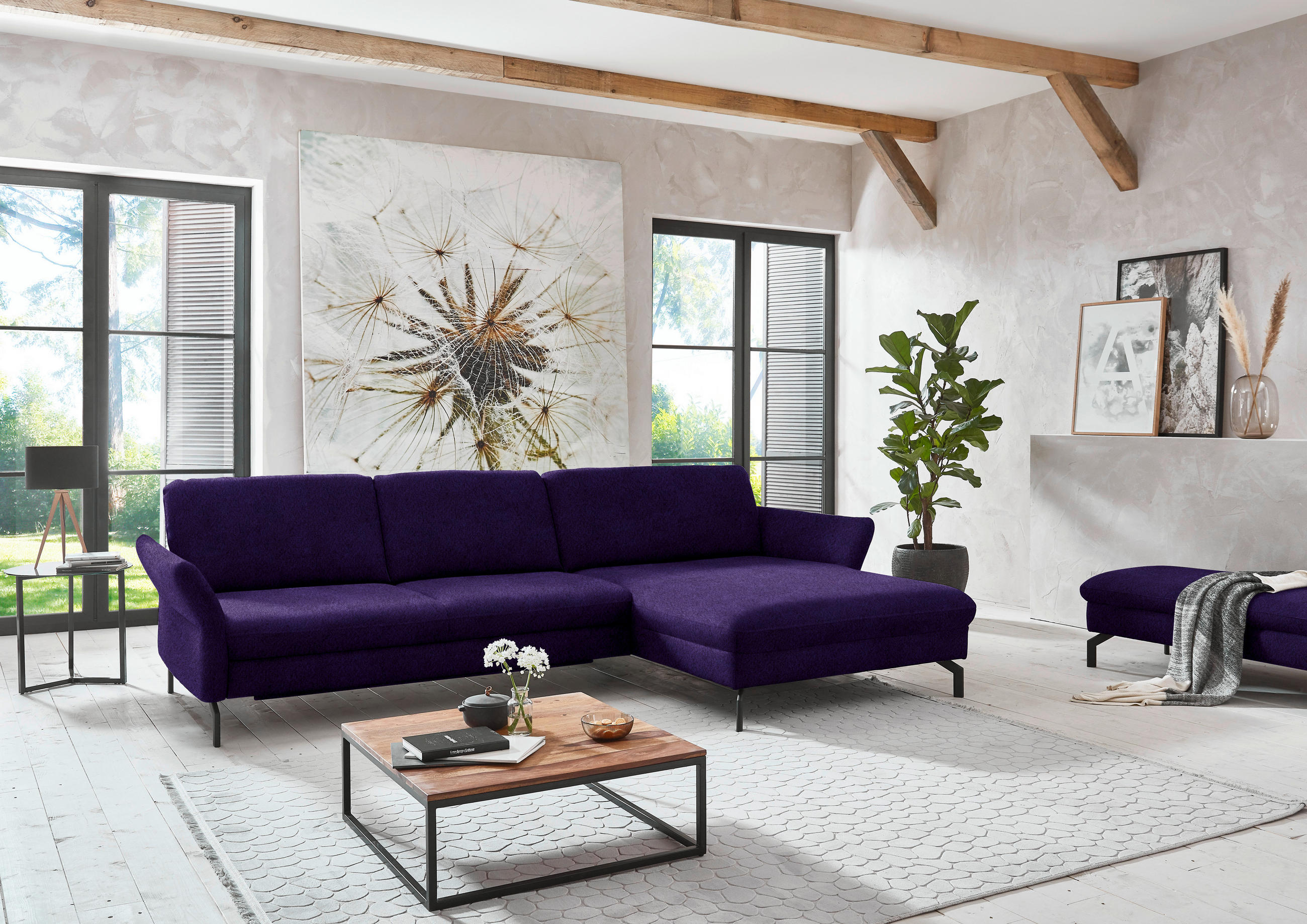 ECKSOFA in Velours Violett  306/179 cm  - Violett/Schwarz, Design, Textil/Metall (306/179cm) - Beldomo System