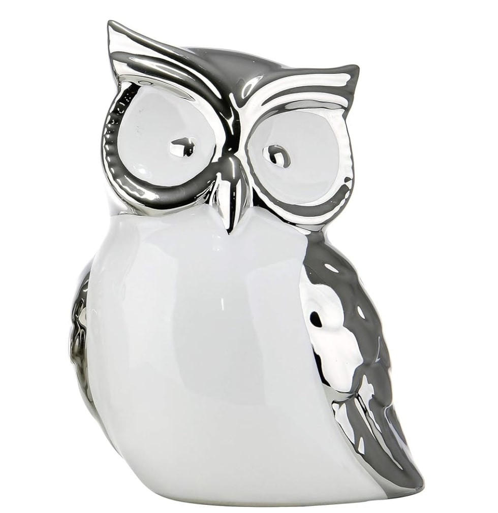 DEKORAČNÍ SOVA - bílá/barvy stříbra, Konvenční, keramika (11/14/9cm) - Ambia Home