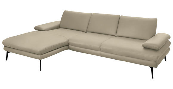 ECKSOFA in Echtleder Creme, Naturfarben 180/310 cm - Creme/Schwarz, Design, Leder/Metall (180/310cm) - Dieter Knoll