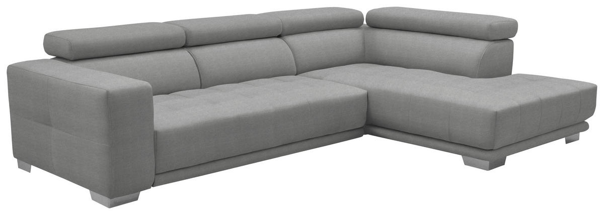 ECKSOFA in Mikrofaser Hellgrau  - Chromfarben/Hellgrau, Design, Textil/Metall (301/207cm) - Xora
