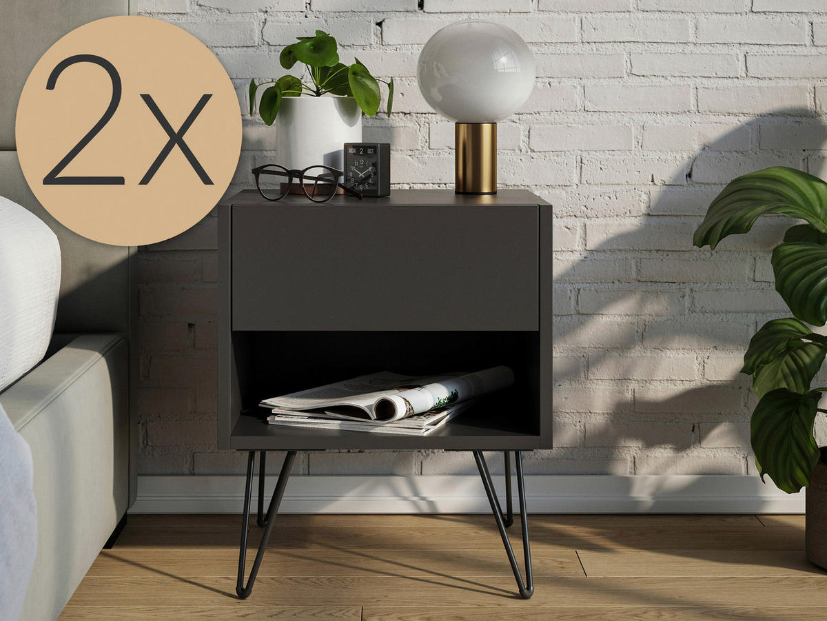 NACHTTISCH 41,2/50/35,6 cm  - Graphitfarben/Schwarz, Basics, Holzwerkstoff/Metall (41,2/50/35,6cm) - MID.YOU
