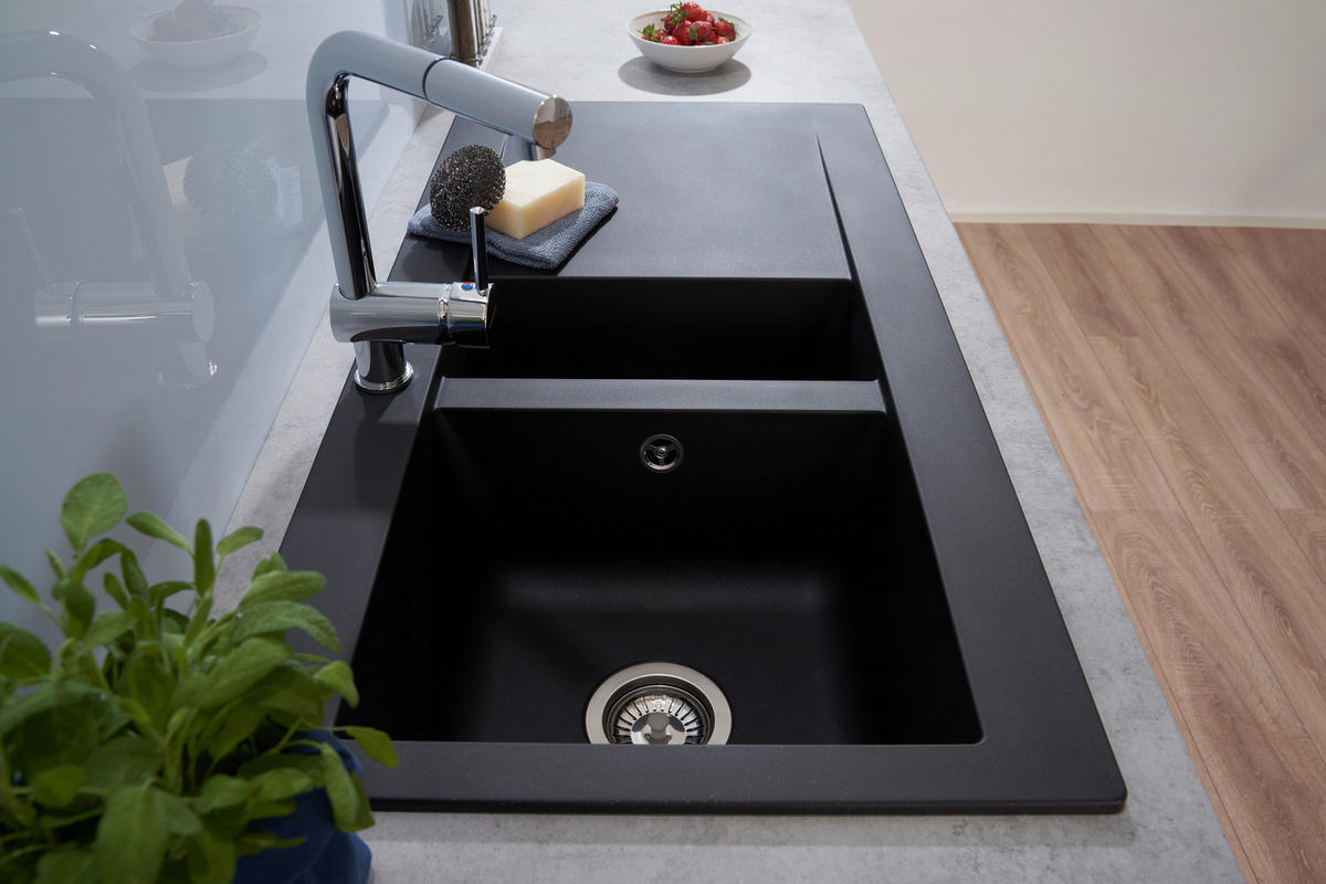 SPÜLE 1712DENVER100X50S  - Schwarz, Trend, Glas/Kunststoff (100/20/50cm) - Respekta