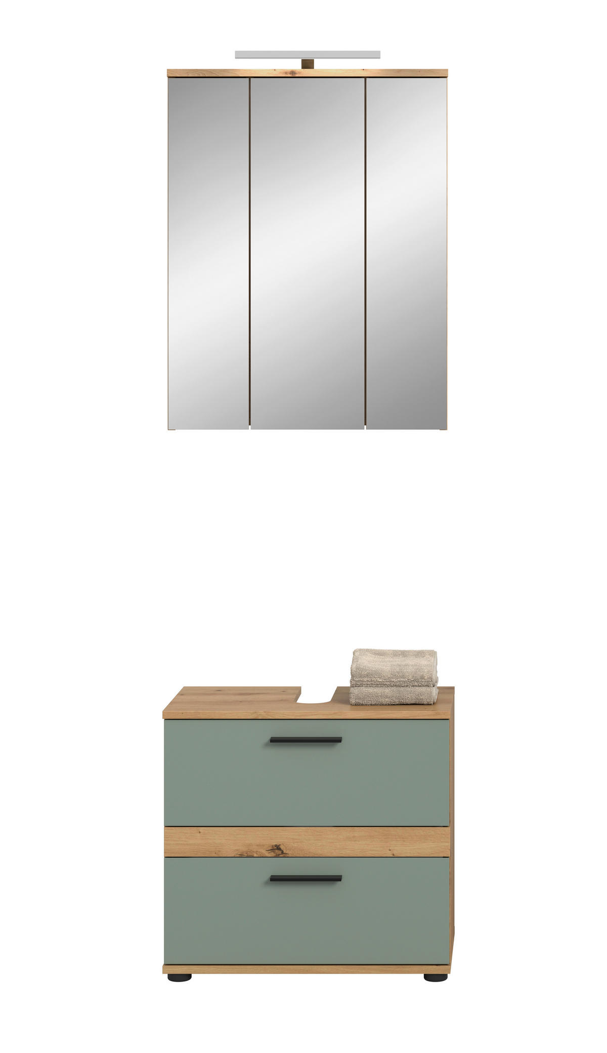 BADEZIMMER 3-teilig  in 60 cm  - Salbeigrün/Schwarz, Trend, Glas/Holzwerkstoff (60cm) - MID.YOU