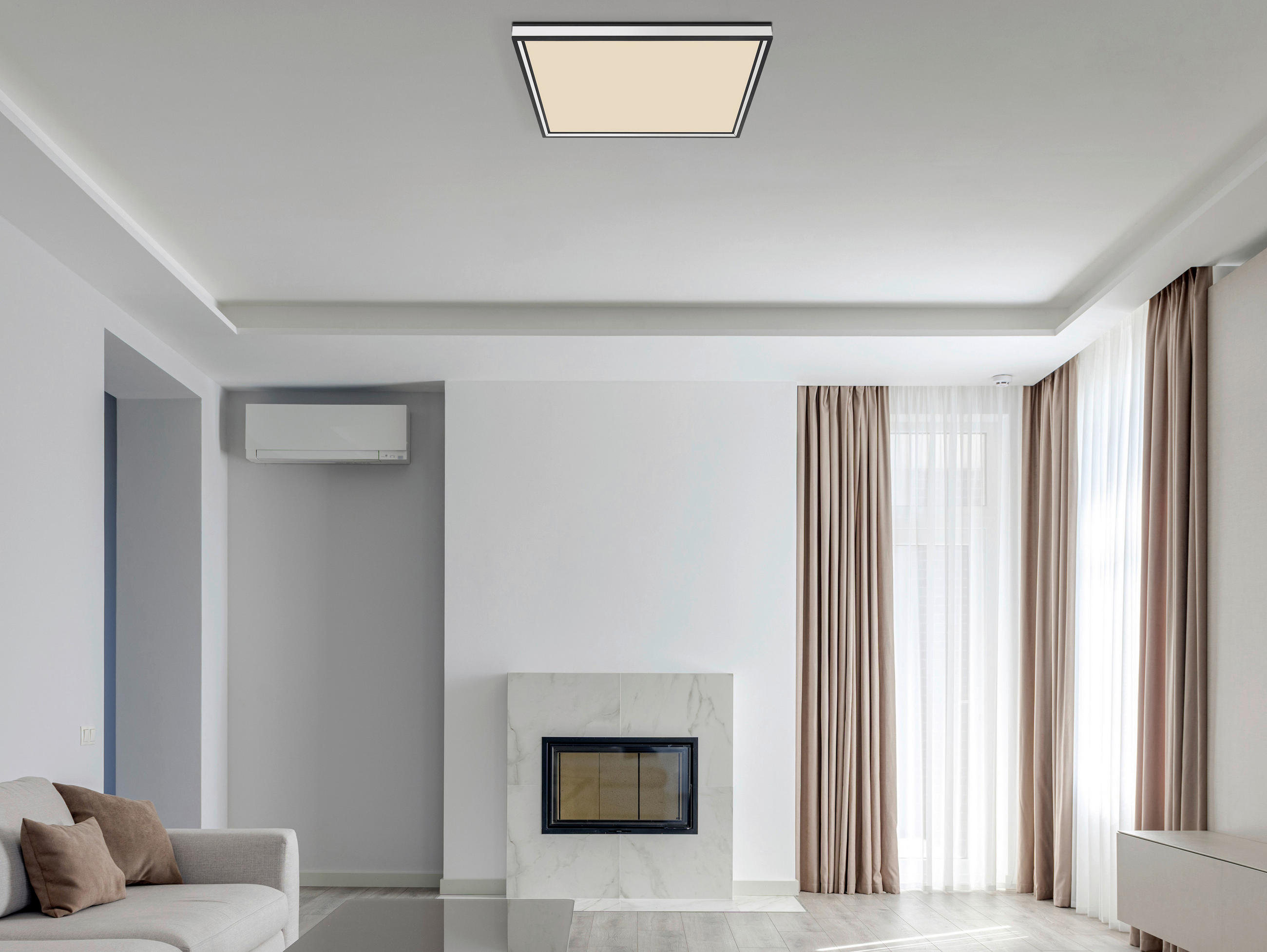 STROPNÉ LED SVIETIDLO, 45/45/8 cm - čierna/opálová, Basics, kov/plast (45/45/8cm)