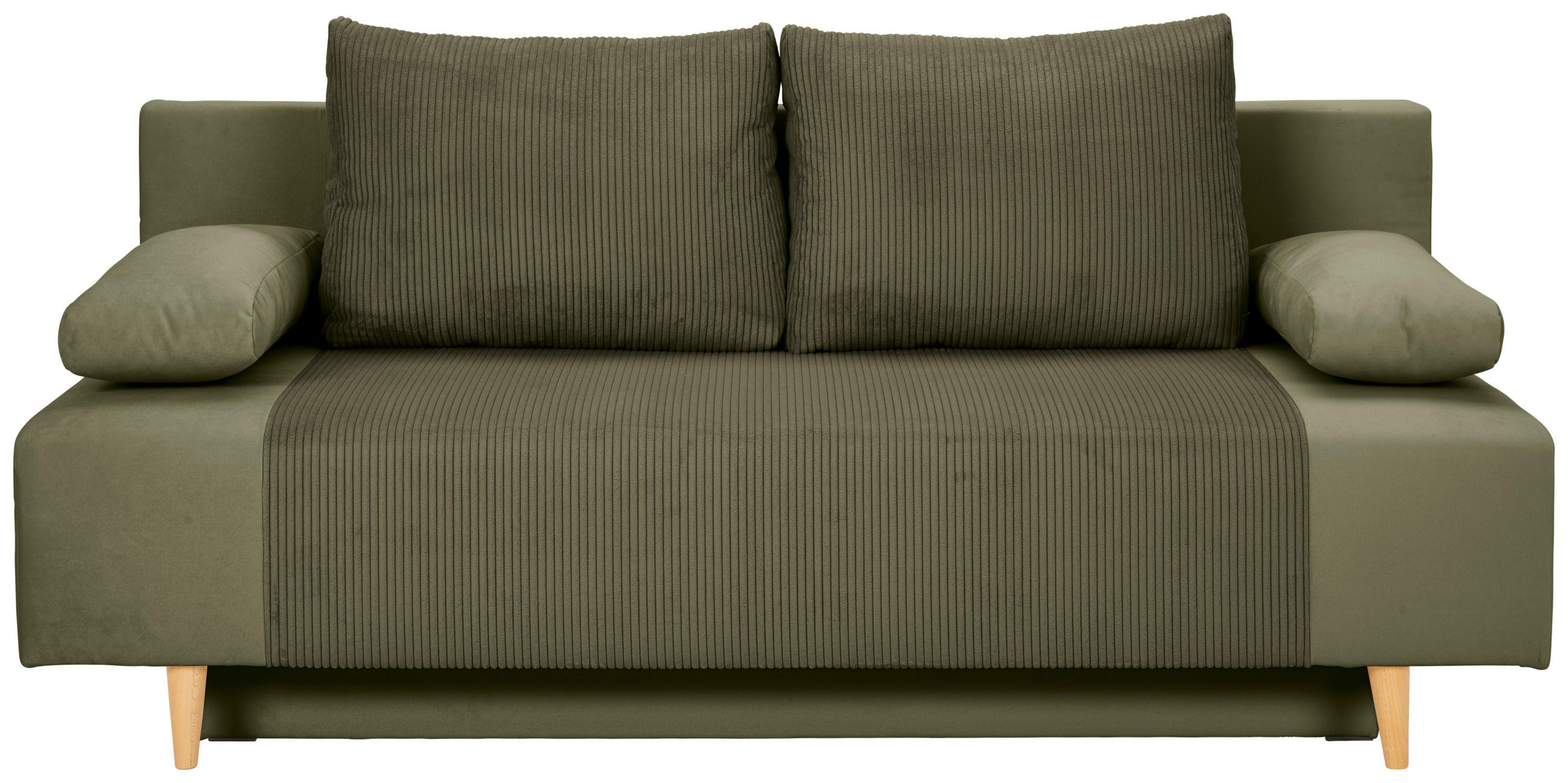 SCHLAFSOFA in Cord, Velours Olivgrün  - Buchefarben/Creme, Konventionell, Holz/Textil (191/92/89cm) - MID.YOU