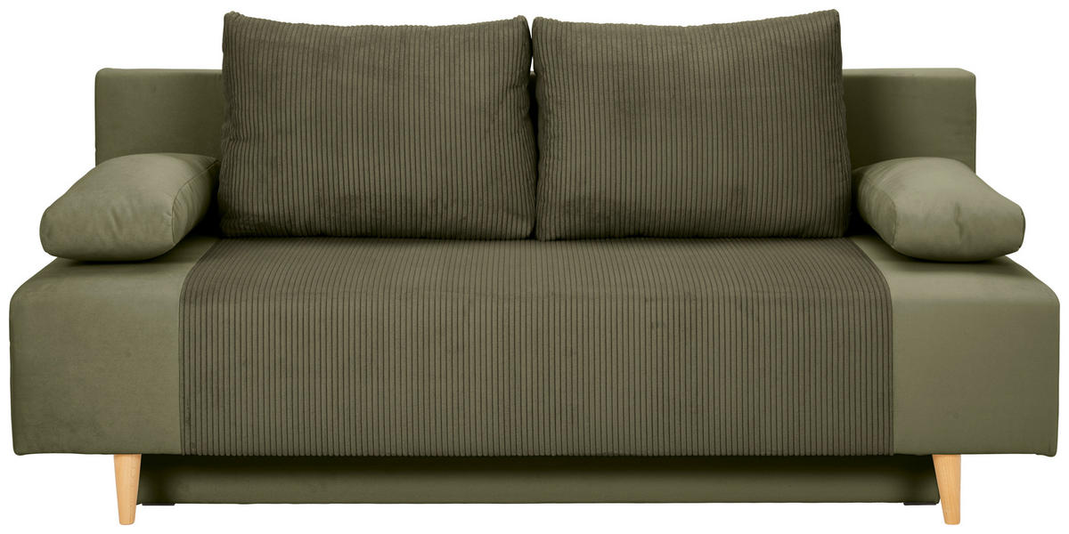 SCHLAFSOFA in Cord, Velours Olivgrün  - Buchefarben/Creme, Konventionell, Holz/Textil (191/92/89cm) - MID.YOU