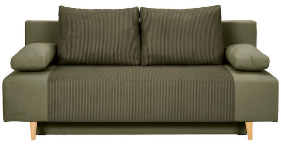 SCHLAFSOFA in Cord, Velours Olivgrün - Buchefarben/Creme, KONVENTIONELL, Holz/Textil (191/92/89cm) - Carryhome