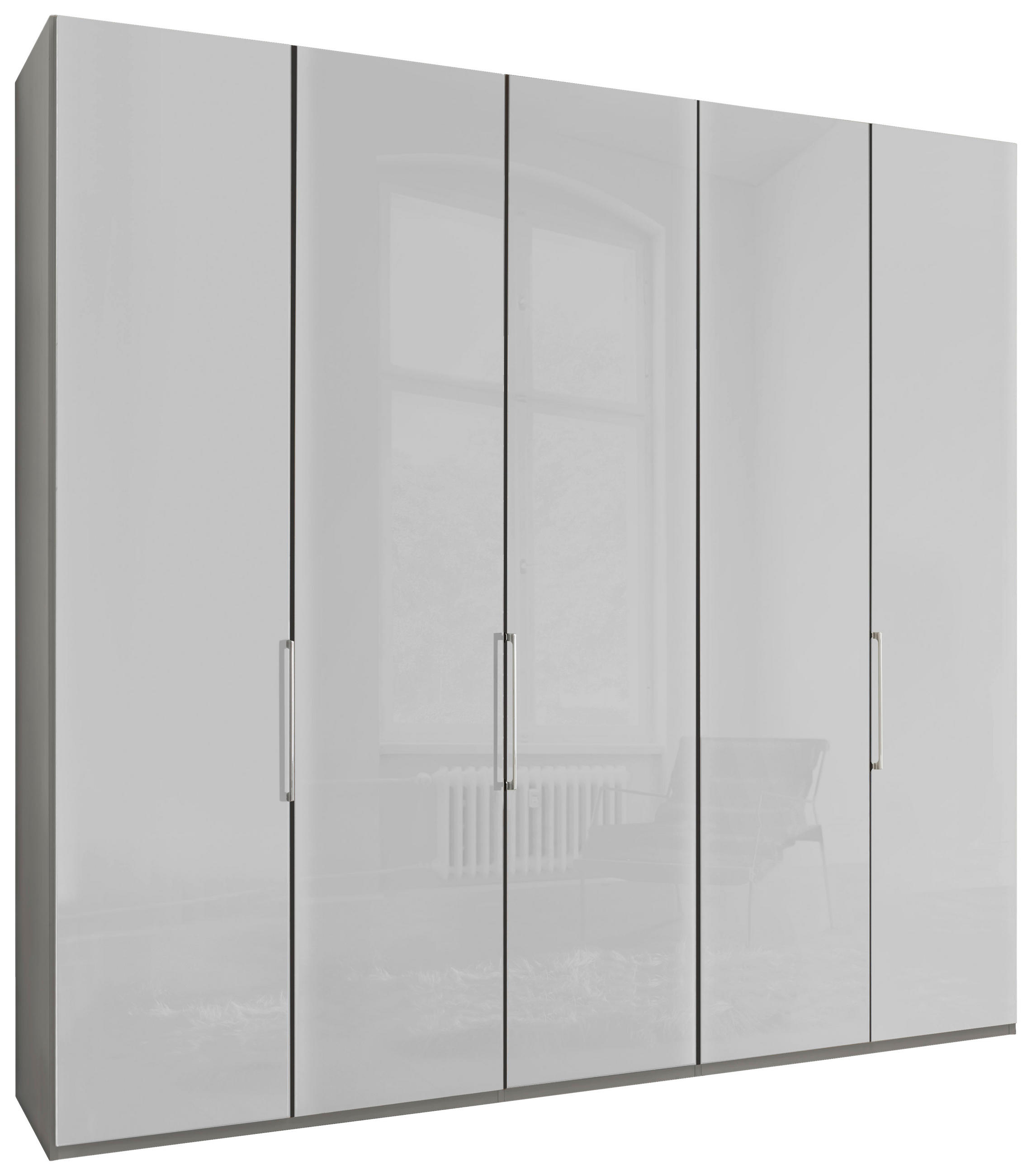 FALTTÜRENSCHRANK  in Grau, Weiß  - Chromfarben/Weiß, KONVENTIONELL, Glas/Holzwerkstoff (250/216/58cm) - Dieter Knoll