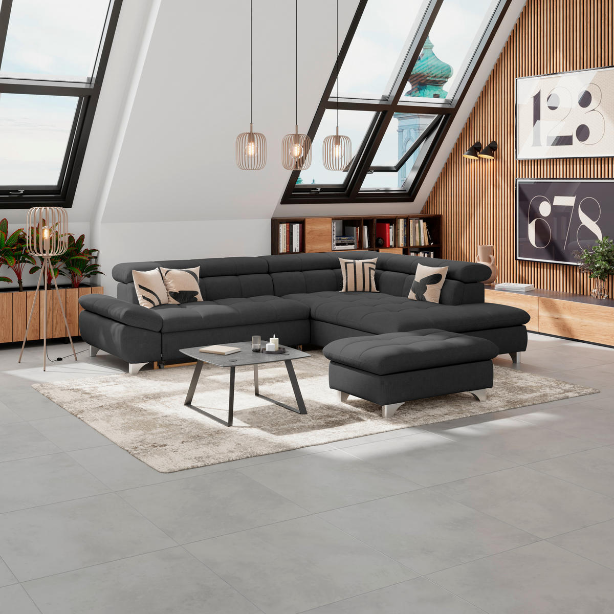 HOCKER in Textil Schwarz  - Chromfarben/Schwarz, Konventionell, Textil/Metall (108/46/108cm) - Livetastic