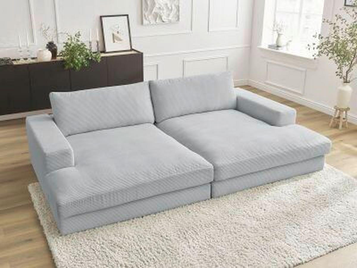 BIGSOFA LEONARD Cord Hellgrau  - Hellgrau/Schwarz, MODERN, Kunststoff/Textil (234/77/159cm)