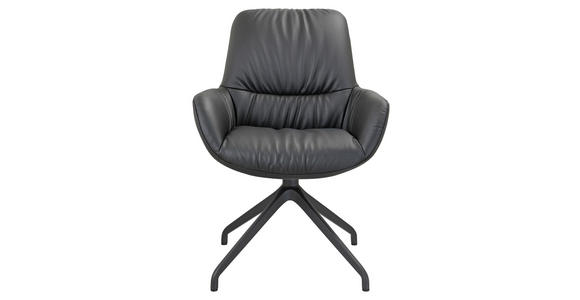 ARMLEHNSTUHL  Sitzfläche 360° drehbar, inklusive Armlehnen, automatische Rückholfunktion  Echtleder  Schwarz  - Schwarz, Design, Leder/Metall (64/89/65cm) - Dieter Knoll