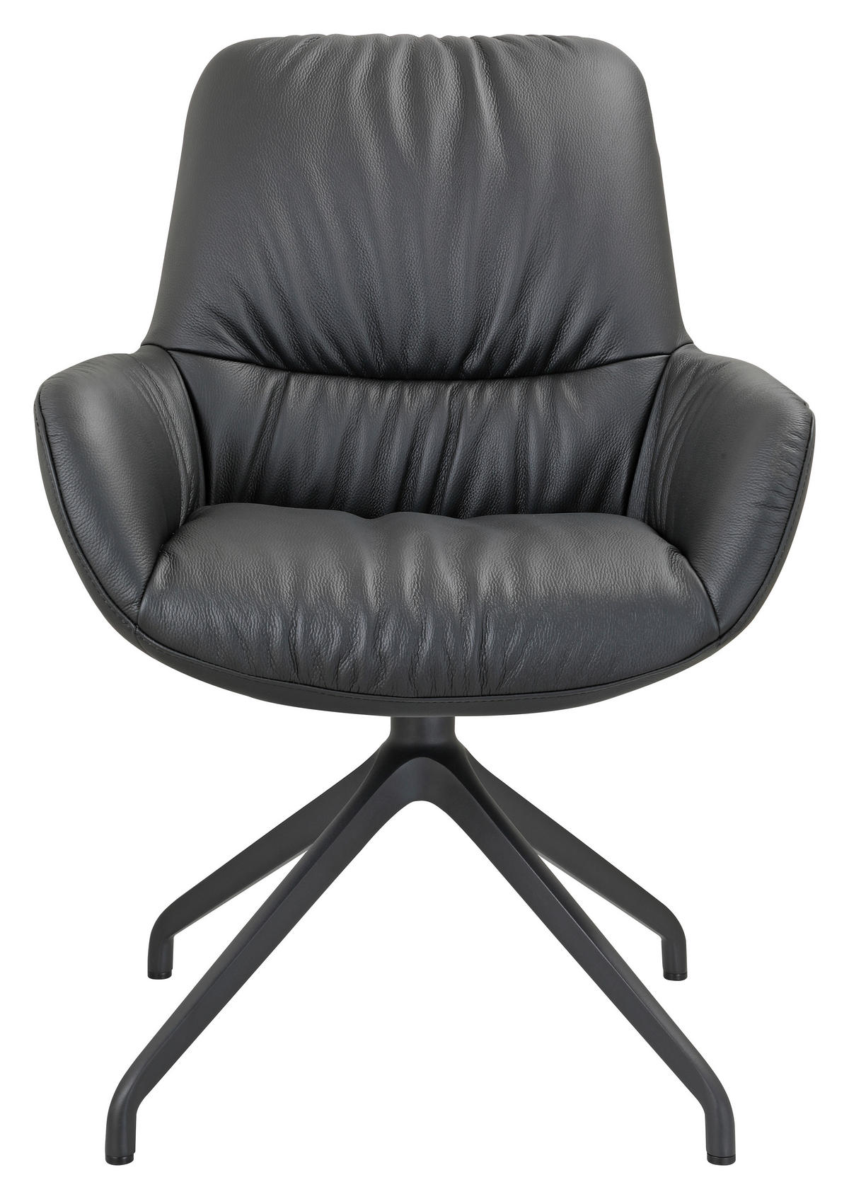 ARMLEHNSTUHL  Sitzfläche 360° drehbar, inklusive Armlehnen, automatische Rückholfunktion  Echtleder  Schwarz  - Schwarz, Design, Leder/Metall (64/89/65cm) - Dieter Knoll