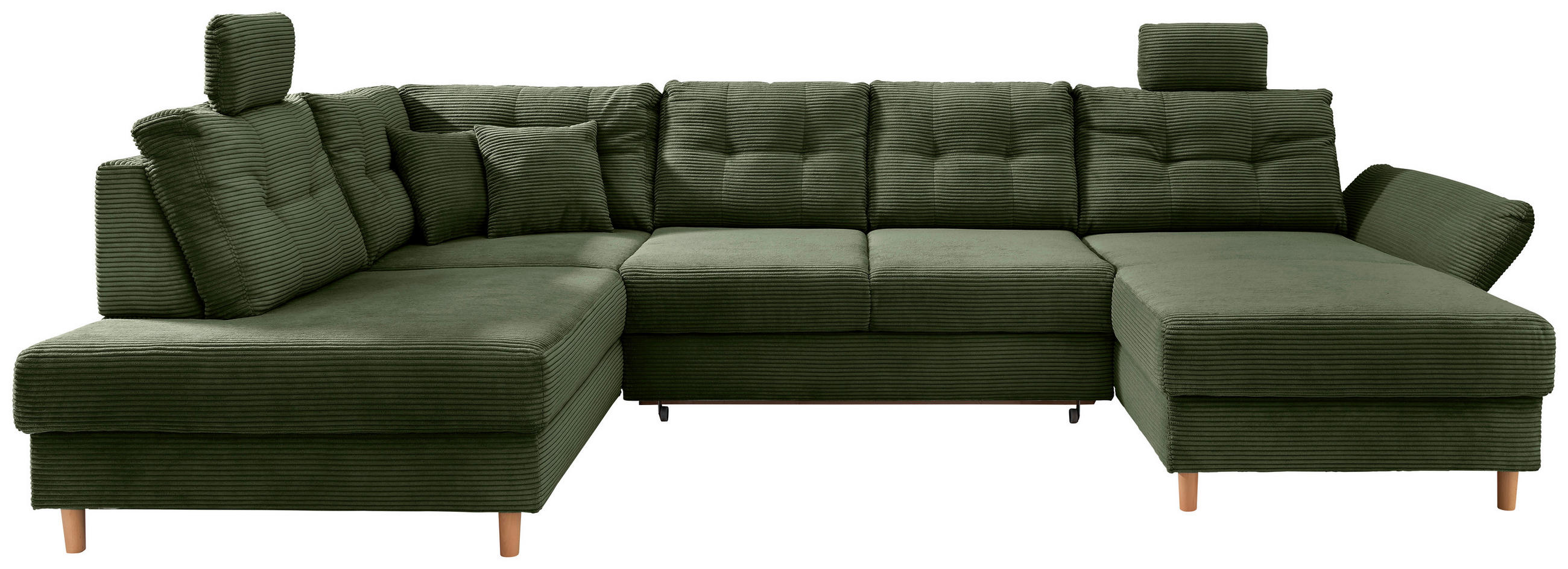 WOHNLANDSCHAFT Dunkelgrün Cord  - Dunkelgrün/Naturfarben, MODERN, Holz/Textil (206/338-352/176cm) - Livetastic