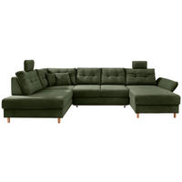 WOHNLANDSCHAFT Dunkelgrün Cord  - Dunkelgrün/Naturfarben, MODERN, Holz/Textil (206/338-352/176cm) - Livetastic