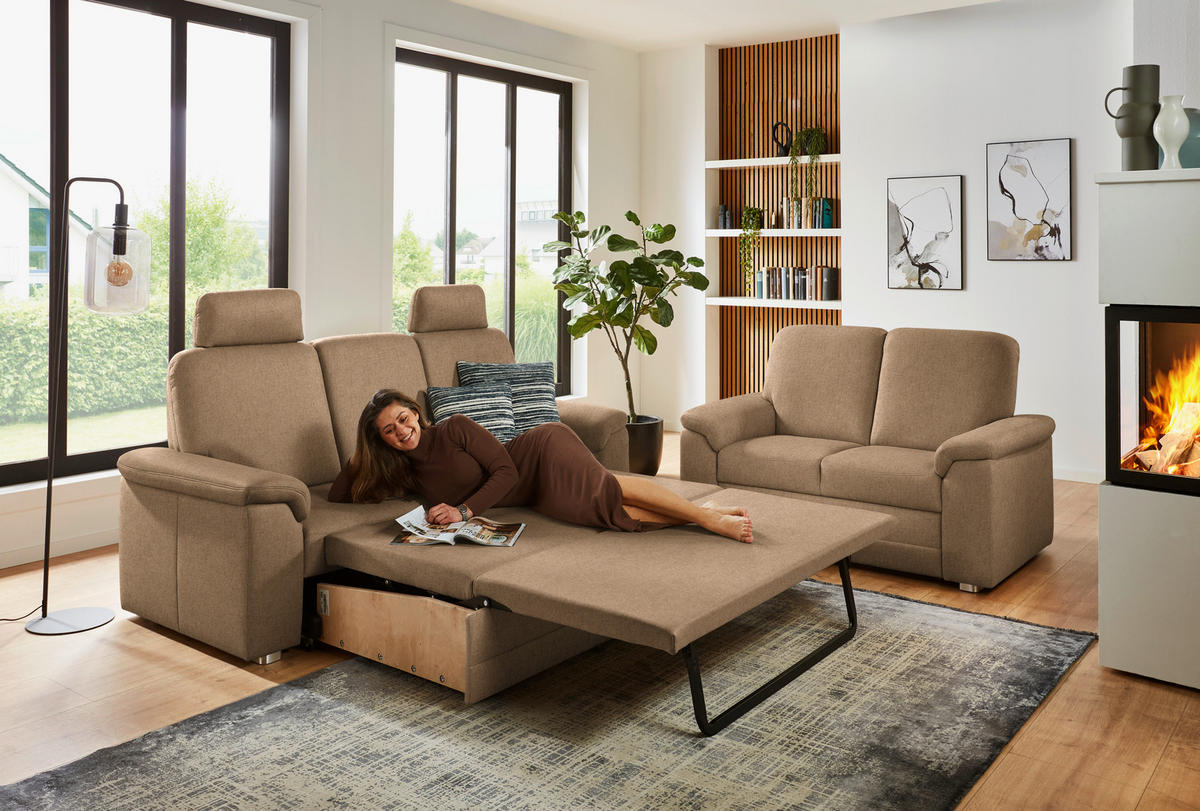 3-SITZER-SOFA Chenille Altrosa, Hellbraun  - Hellbraun/Alufarben, Konventionell, Textil/Metall (208/96/89cm) - Beldomo Comfort