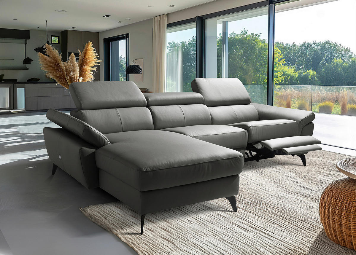 ECKSOFA  in Lederlook Echtleder Anthrazit  179/252 cm  - Anthrazit/Schwarz, Design, Leder/Textil (179/252cm) - Livetastic