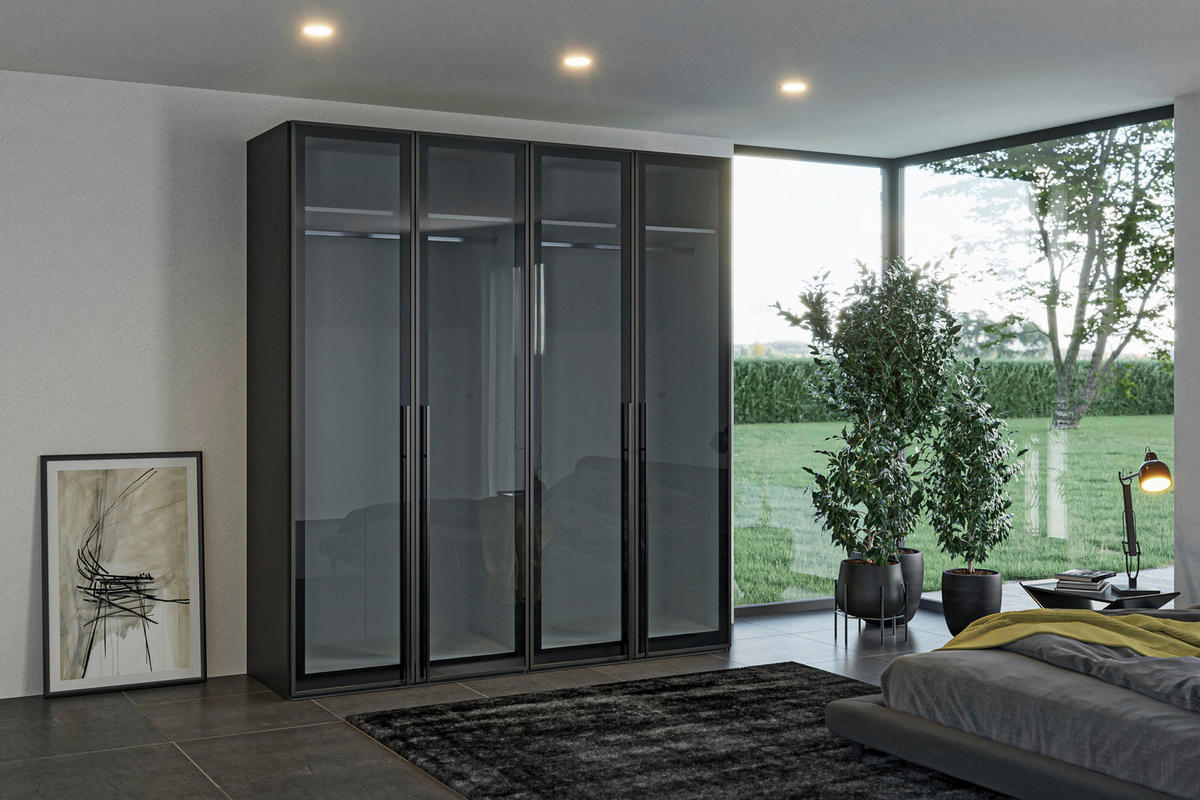 DREHTÜRENSCHRANK 203/220/59 cm,  in Schwarz, 4-türig  - Schwarz, Design, Glas/Holzwerkstoff (203/220/59cm) - Jutzler