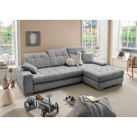 ECKSOFA FRIDO Dunkelgrau Chenille Rücken echt, Kopfteilverstellung, Sitztiefenverstellung  - Chromfarben/Dunkelgrau, KONVENTIONELL, Textil/Metall (283/186cm) - Livetastic