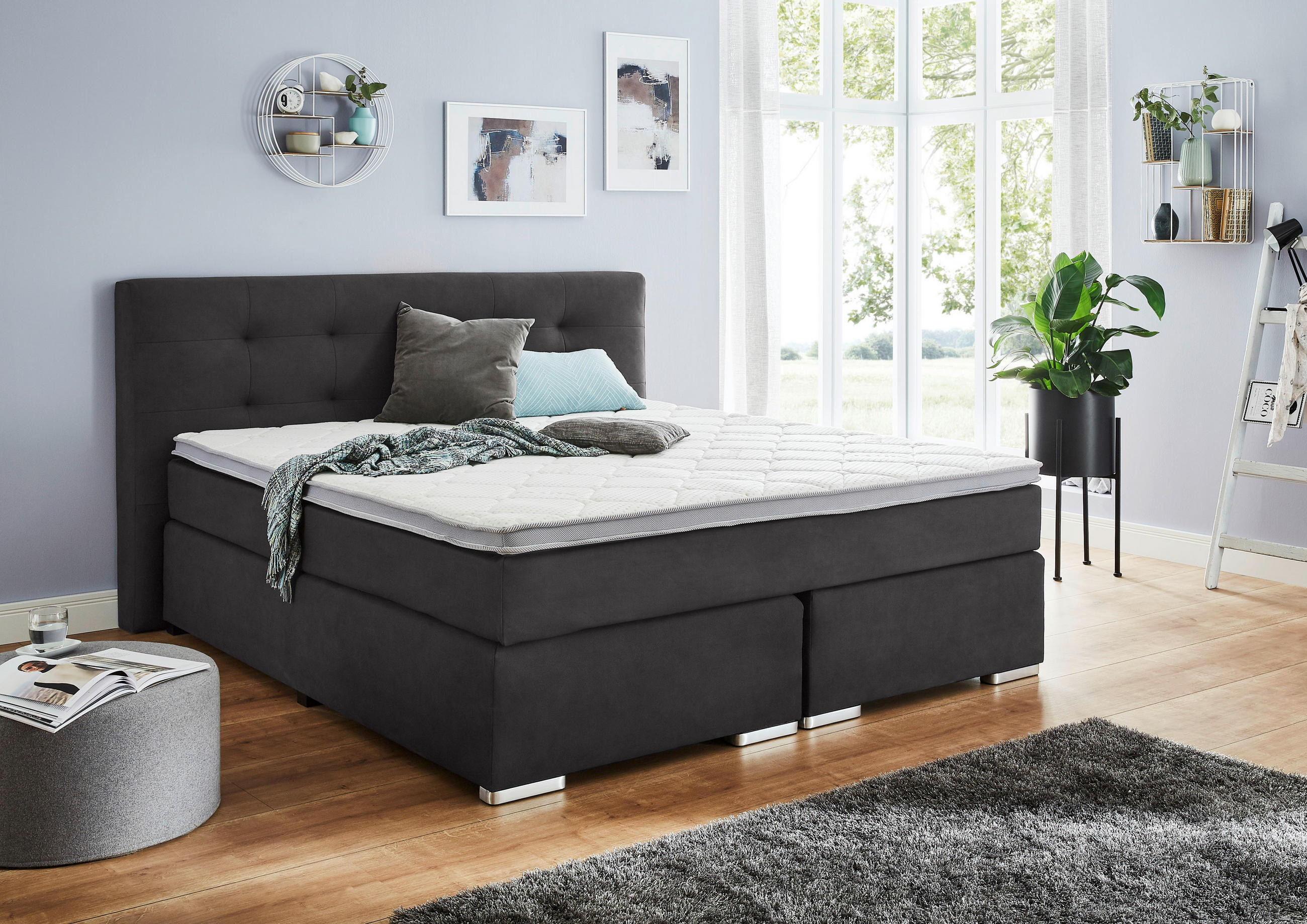 BOXSPRINGBETT 180/200 cm  in Anthrazit  - Chromfarben/Anthrazit, KONVENTIONELL, Kunststoff/Textil (180/200cm) - Carryhome
