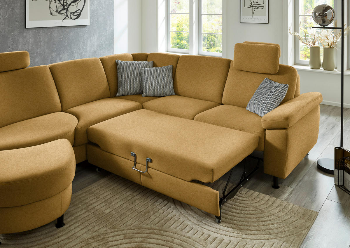 ECKSOFA  in Flachgewebe Currygelb  252/248 cm  - Currygelb/Schwarz, KONVENTIONELL, Textil/Metall (252/248cm) - Beldomo Comfort