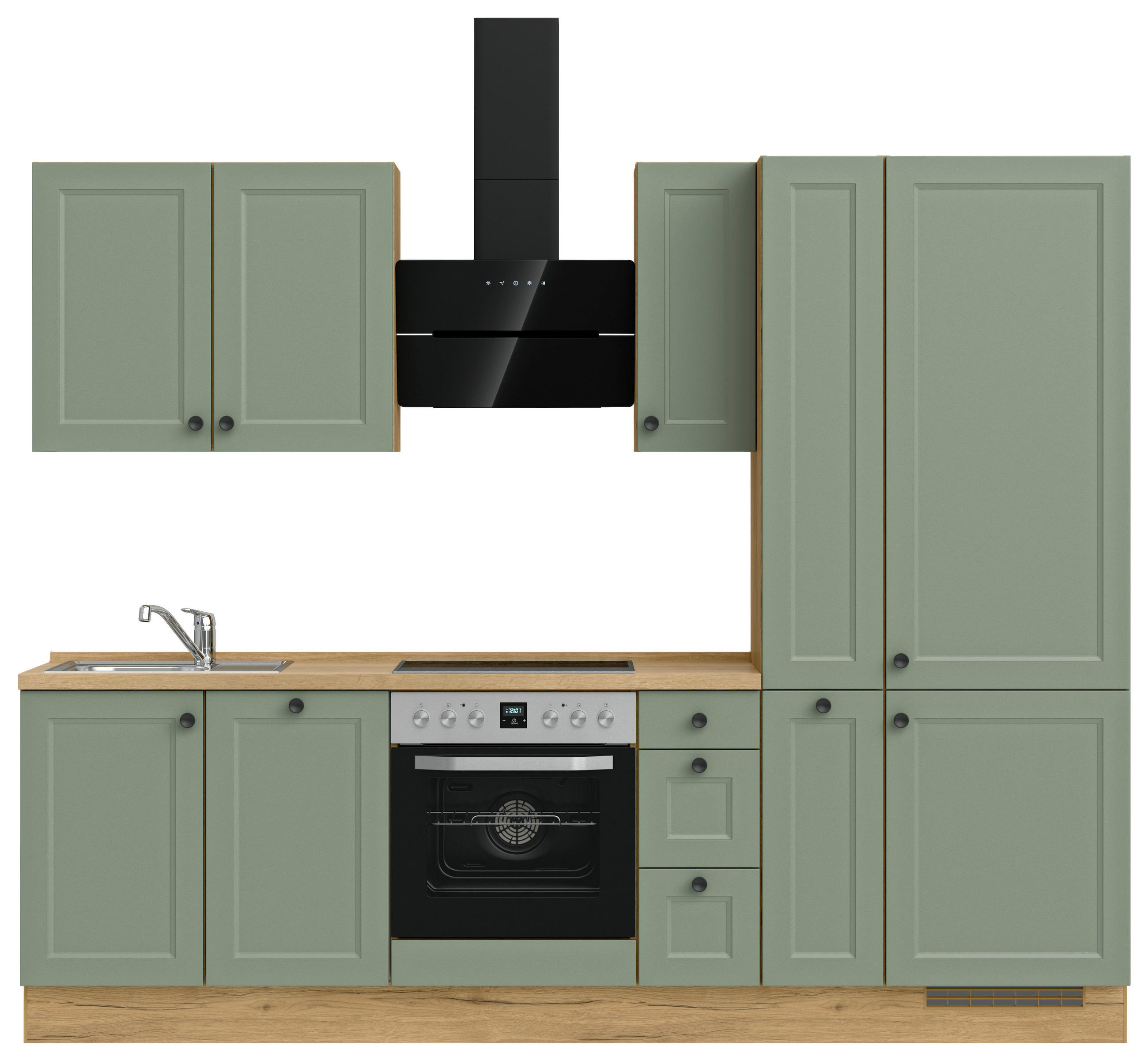 KÜCHENLEERBLOCK 270 cm   in Grün, Eichefarben  - Eichefarben/Schwarz, MODERN, Holzwerkstoff/Metall (270cm) - Nobilia