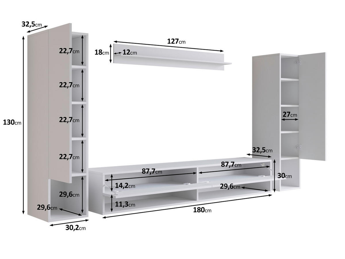 WOHNWAND 4-teilig  in Eiche Artisan 245/130/32 cm  - Eiche Artisan, Basics, Holzwerkstoff (245/130/32cm) - P & B