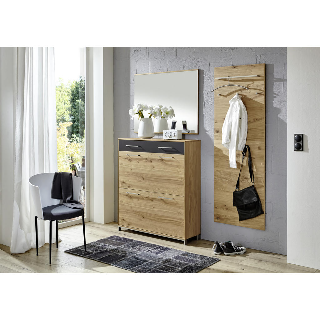 Thumbnail - Xxxl Garderobe, Anthrazit, Eiche, Holz, Glas, 3-teilig, Eiche, Balkeneiche, furniert, teilmassiv, 170x195x31 cm, Goldene...